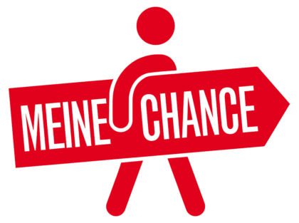 Logo Meine Chance Rotes Männchen mit Schild